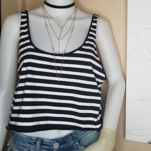 ZARA TRAFALUC BLACK WHITE CROPPED TANK TOP LARGE